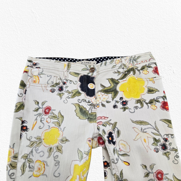 Etro Italy Floral Print Straight Leg Pants Multicolor Botanical Jeans Size 32 - Picture 3 of 10